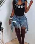 High-Waisted Distressed Denim Shorts for Women