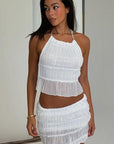 Sexy Hollow Ruffled Crop Top and Mini Skirt Set