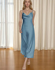 New Women's Satin Maxi Dress with Spaghetti Straps