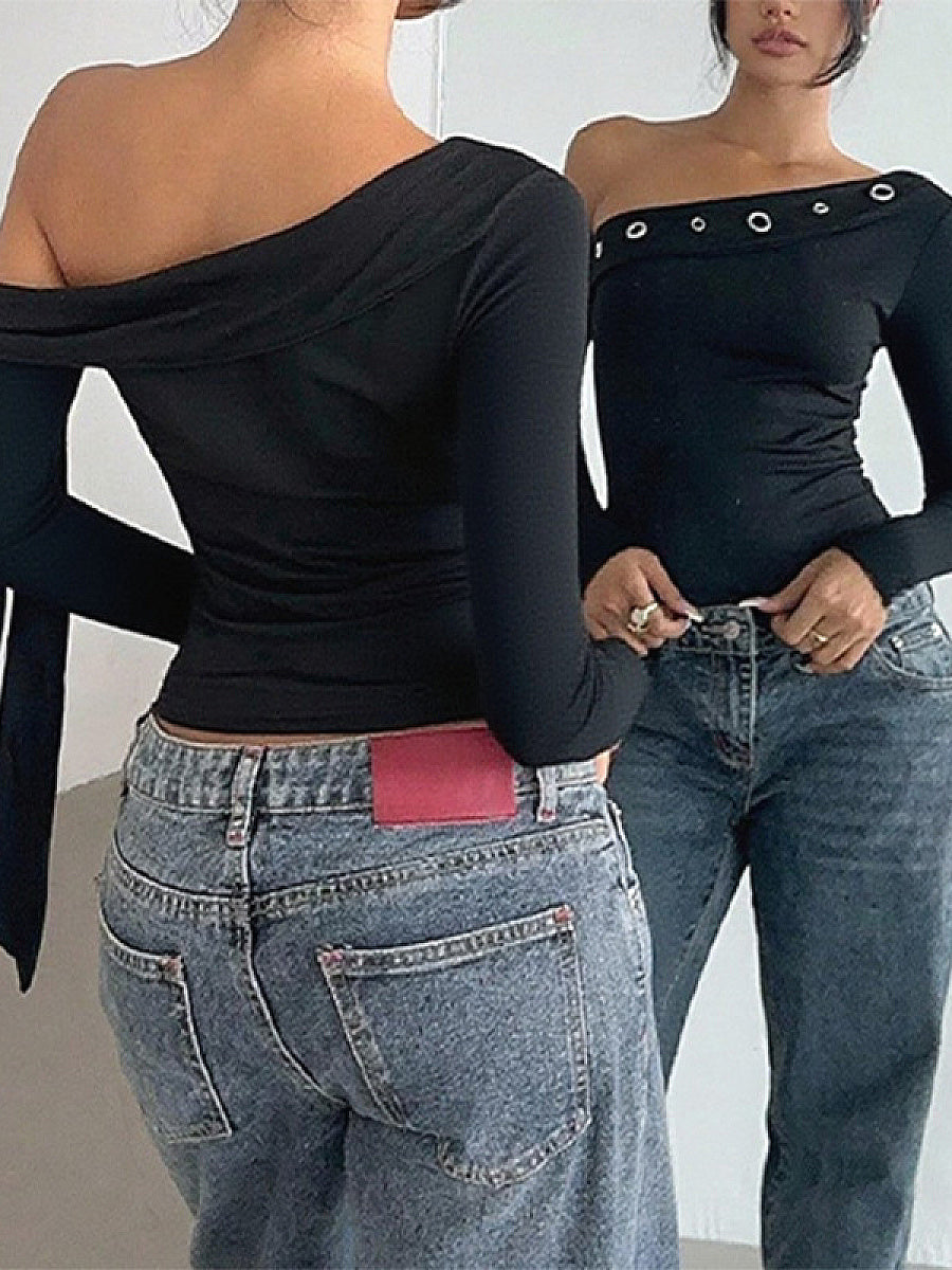 Sexy Asymmetrical Long Sleeve T-Shirt