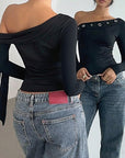 Sexy Asymmetrical Long Sleeve T-Shirt