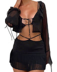 Chic Ruffled Long Sleeve Chiffon Top and Skirt Set