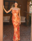 Elegant Strapless Floral Maxi Dress