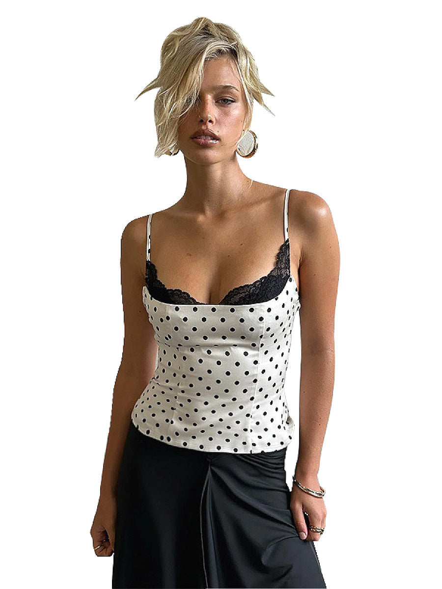 Summer Lace Splicing Polka Dot Tank Top