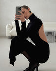 Black Sexy Backless Knit Long Sleeve Dress