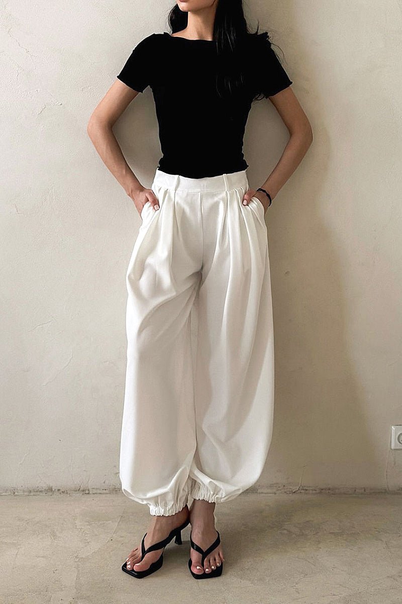 Casual Loose Fit Solid Color Tapered Pants