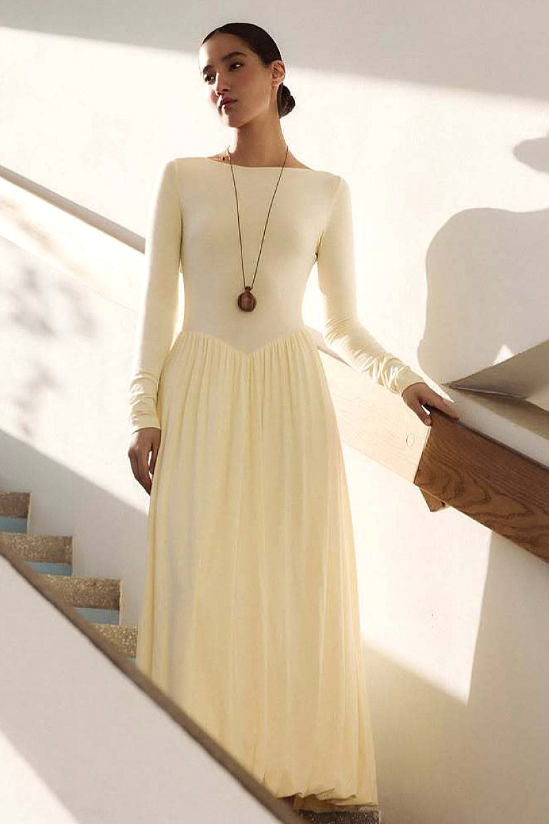 Elegant Knitted Round Neck Long Dress for Women