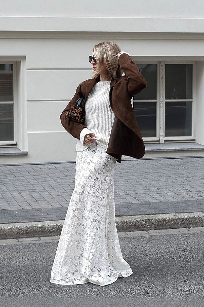 Elegant White Lace A-Line Skirt for Women