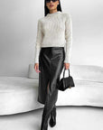 Chic Black Matte Faux Leather Skirt for Women