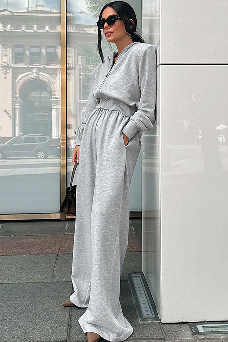 Chic Gray Hooded Sweatshirt and Pants Set