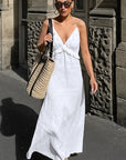 Elegant White Deep V-Neck Dress for Women