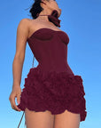 Spring New Short Dress with Floral Texture