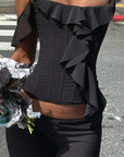 Stylish Off-Shoulder Ruffle Crop Top