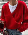 Thick Warm Cross V-Neck Long Sleeve Coat for Women