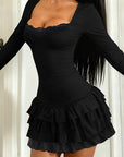 Mini Ruffled Neck Long Sleeve Dress for Women