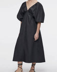 French Minimalist V-Neck Puff Sleeve Dress