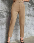 Casual High Waist Straight Leg Pants with Belt