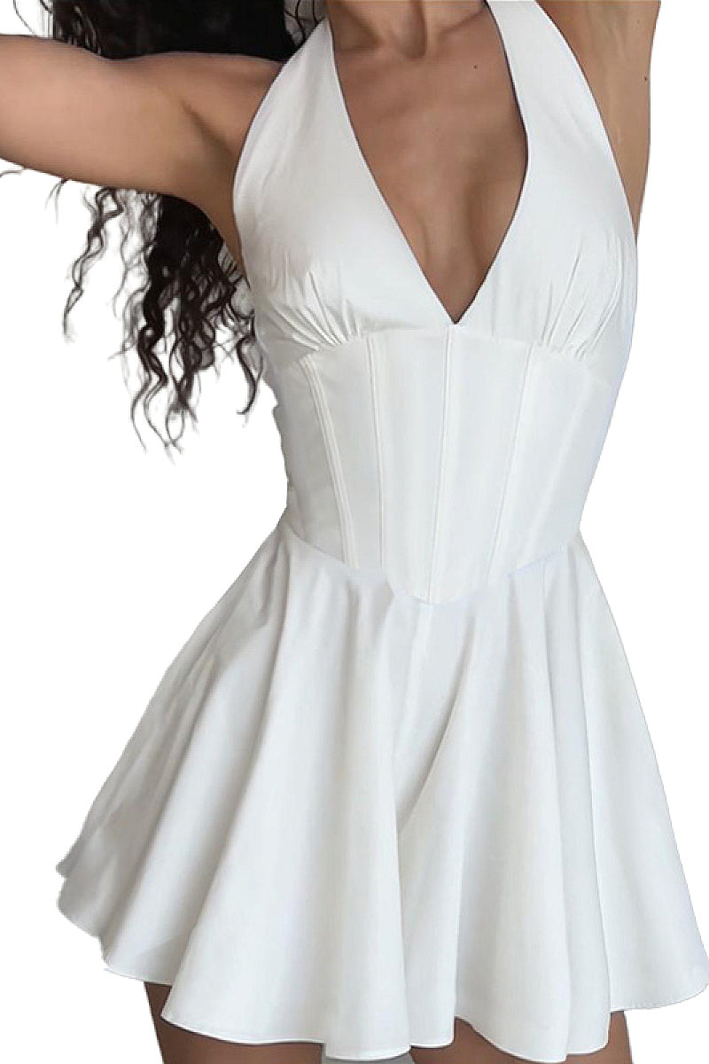 Stylish V-Neck Backless Mini Dress