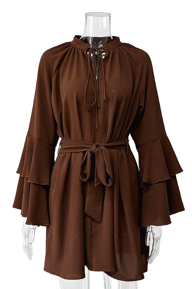 Stylish V-Neck Ruffle Sleeve Irregular Dress