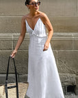Elegant White Deep V-Neck Dress for Women