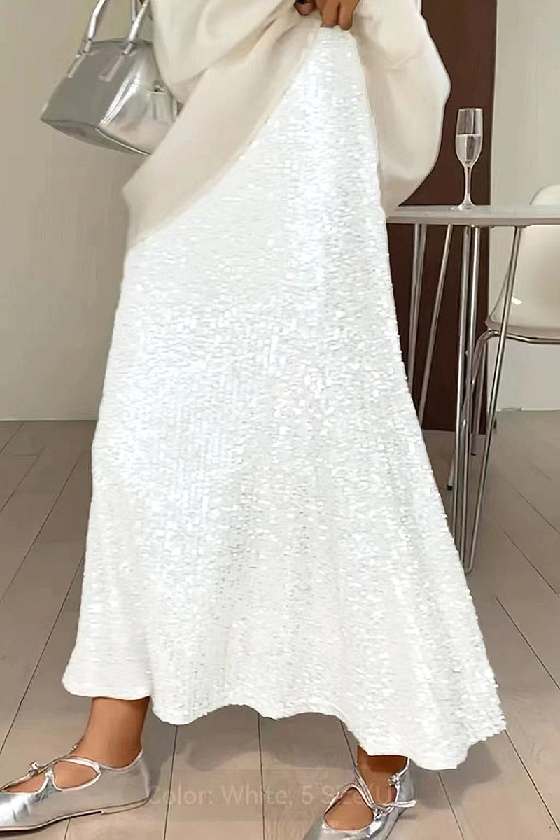 Fashion Sequined High Waist Maxi Skirt