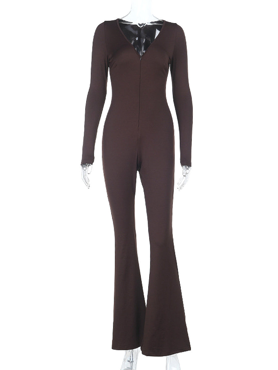 Trendy Long Sleeve Zip Jumpsuit for Running