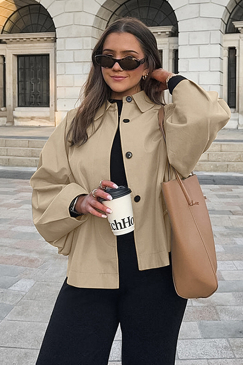 French Khaki Long Trench Coat for Women