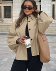 French Khaki Long Trench Coat for Women