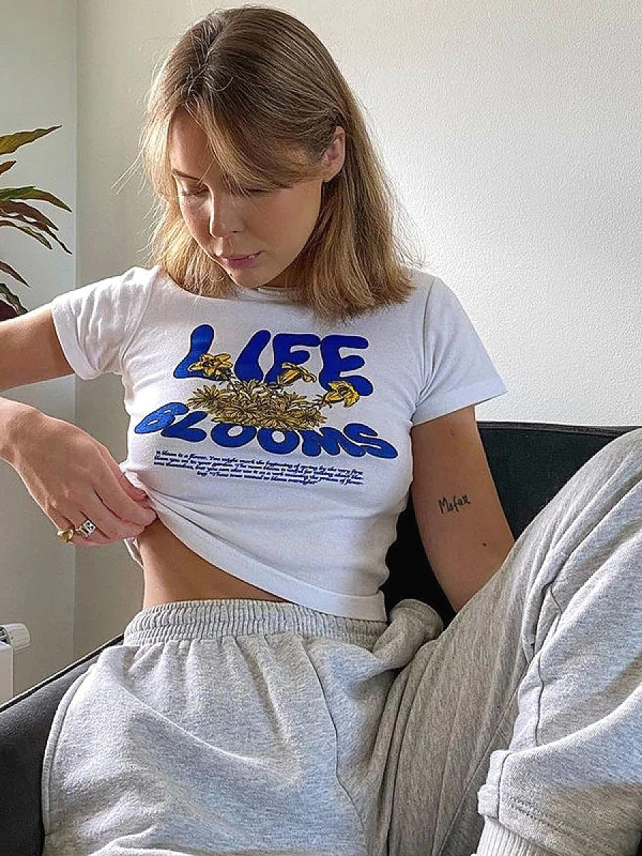 Women's Short Sleeve Crop Top with Asymmetrical Design