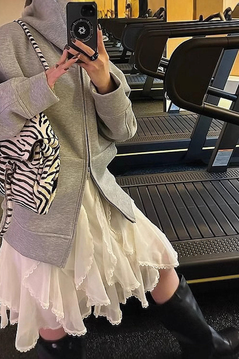 French Sweet Ruffled Lace Chiffon Skirt