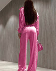 Trendy Pink Velvet Two-Piece Set for Women