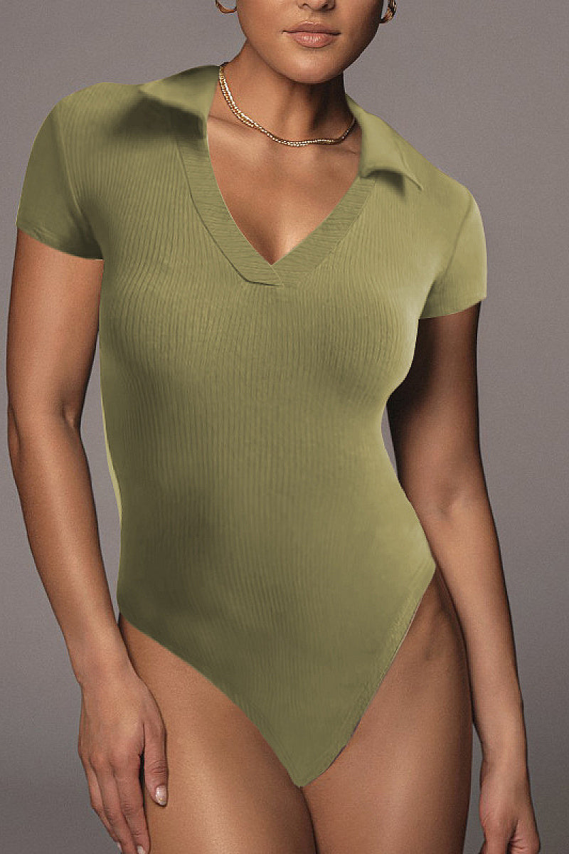 Summer New Women's Cotton Polo Neck Slim Fit Bodysuit