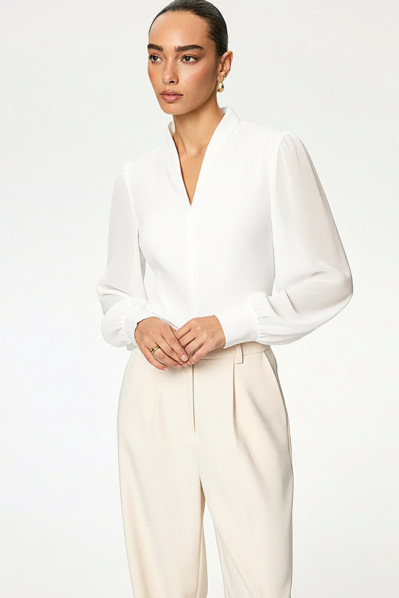 V-Neck Sheer Long Sleeve Blouse for Women