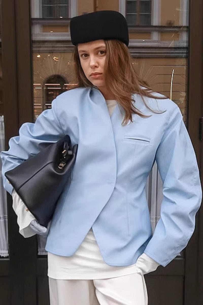 Casual Blue Blazer Jacket for Women