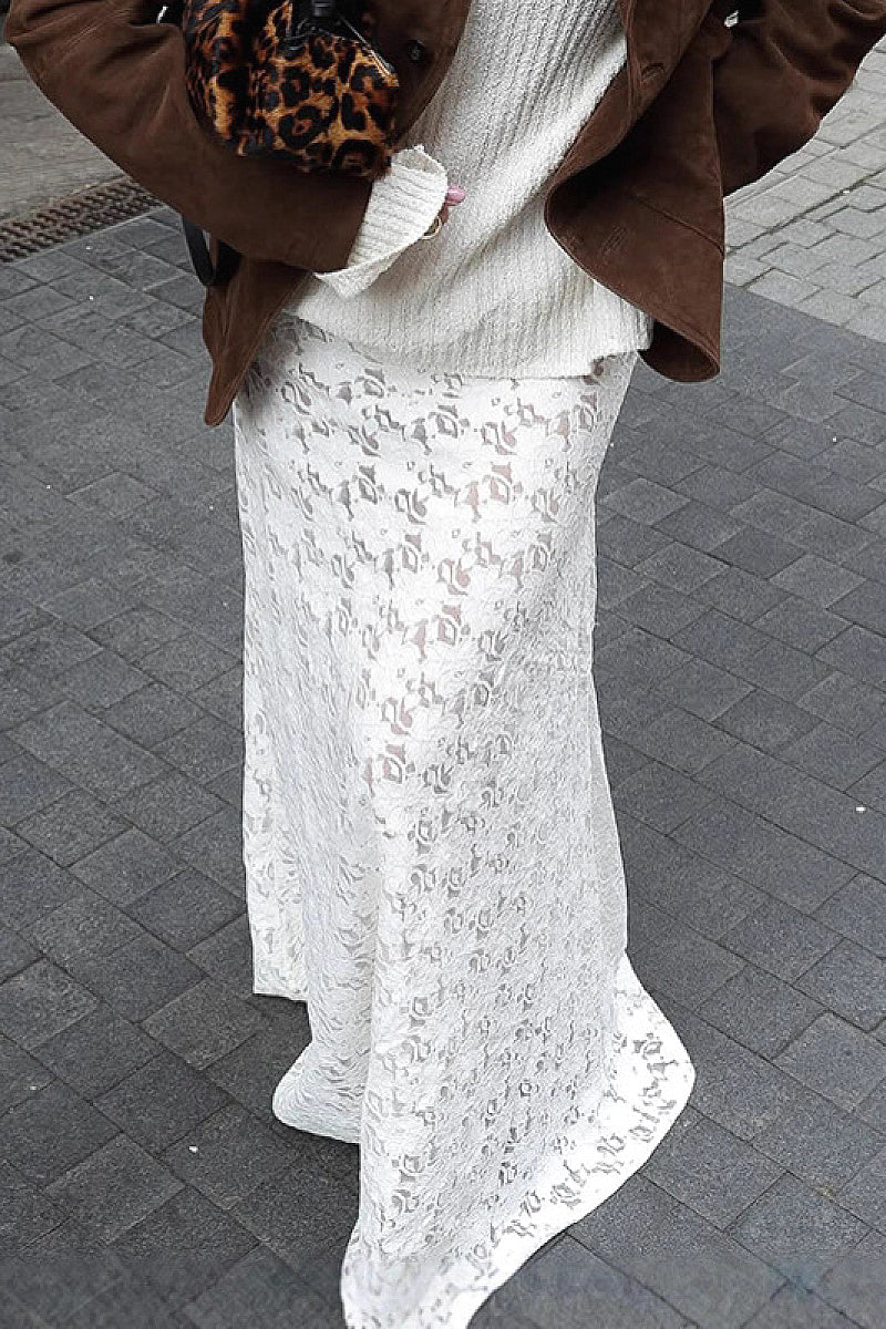 Elegant White Lace A-Line Skirt for Women
