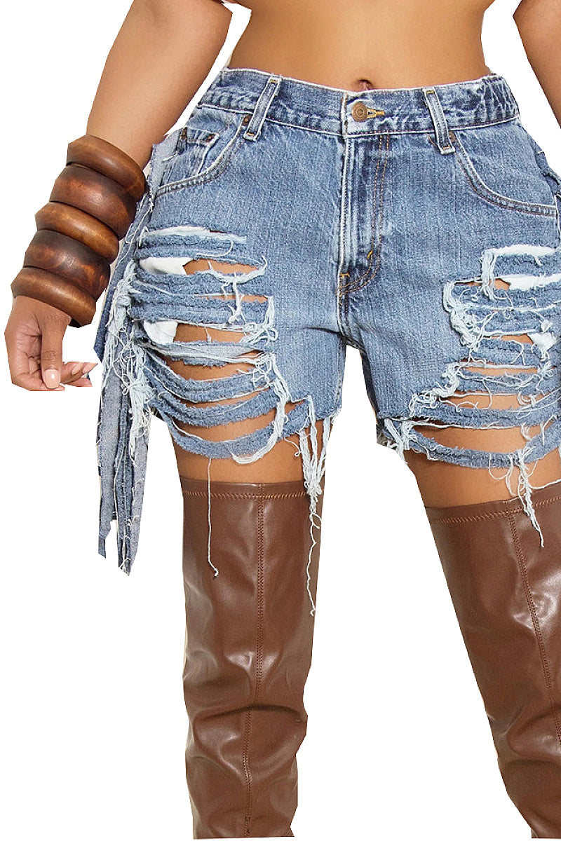 High-Waisted Distressed Denim Shorts for Women