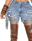 High-Waisted Distressed Denim Shorts for Women