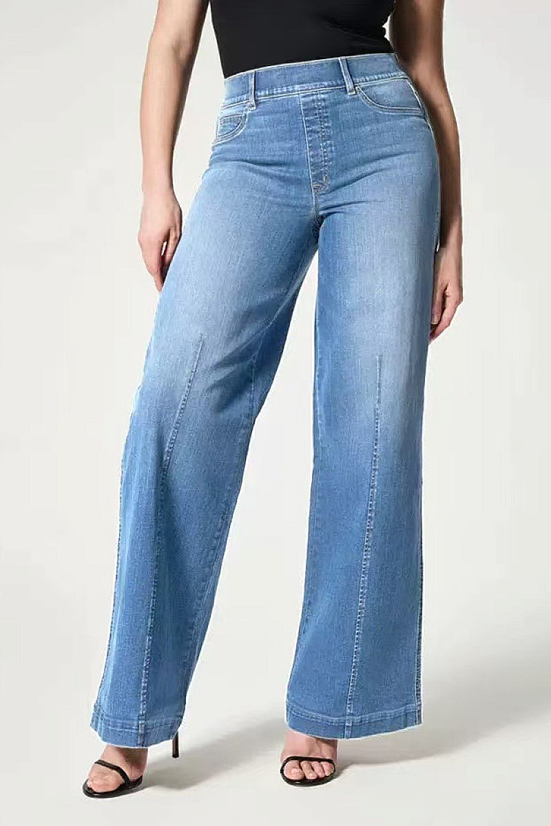 High Waist Wide Leg Stretch Denim Pants for Women