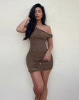 Sexy Lace Bodycon Mini Dress with Asymmetrical Shoulder