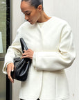 Chic V-Neck Buttoned Short Coat for Autumn Winter