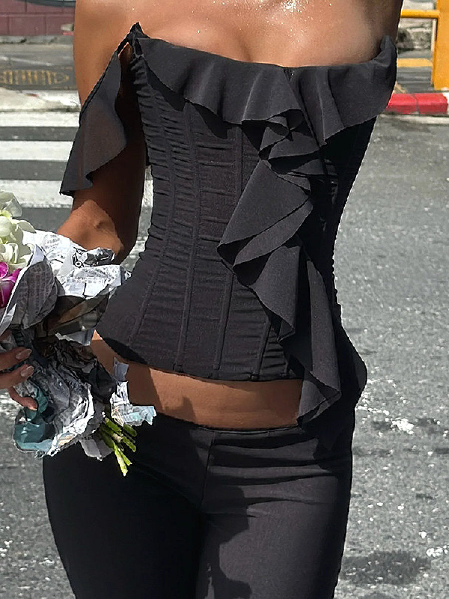Stylish Off-Shoulder Ruffle Crop Top