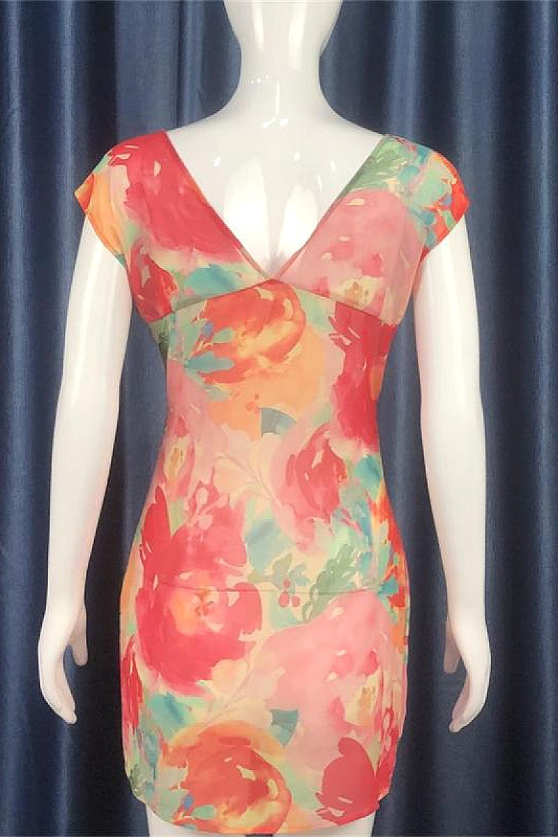 Summer Women's Chiffon V-Neck Floral Dress