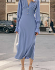 French Lantern Sleeve V-Neck Dress for Women