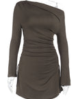 Off Shoulder Long Sleeve Drawstring Mini Dress