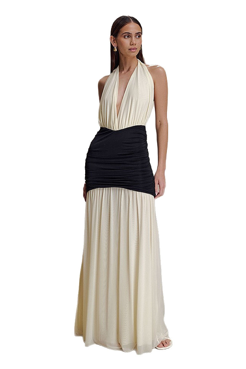 Elegant Color Block Halter Neck Dress
