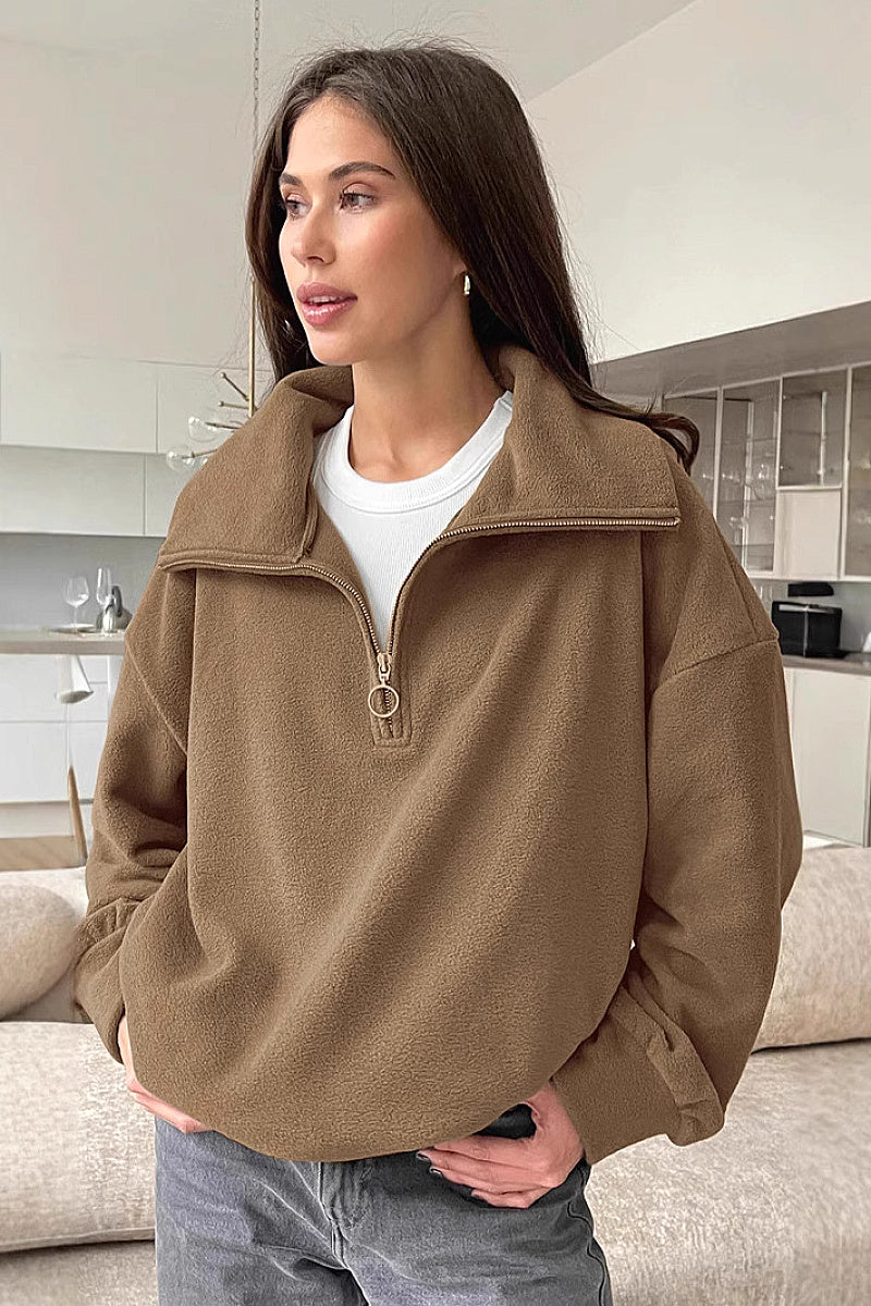 Fashionable Brown Fleece Sweatshirt for Women