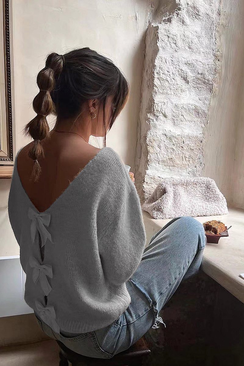 French Style Sweet Bowknot Loose Long Sleeve Sweater