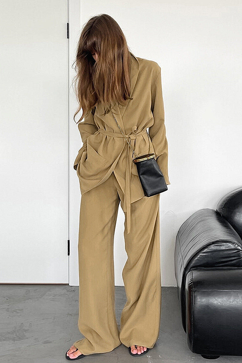 Casual Khaki Two-Piece Set for Women