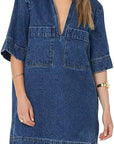 Trendy Solid Color Denim Dress for Women