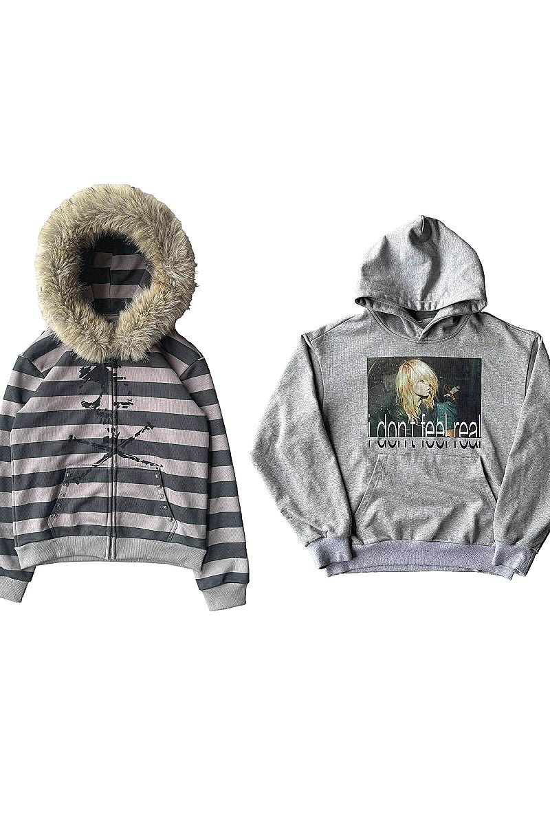 Vintage Striped Hooded Coat for Fall and Winter